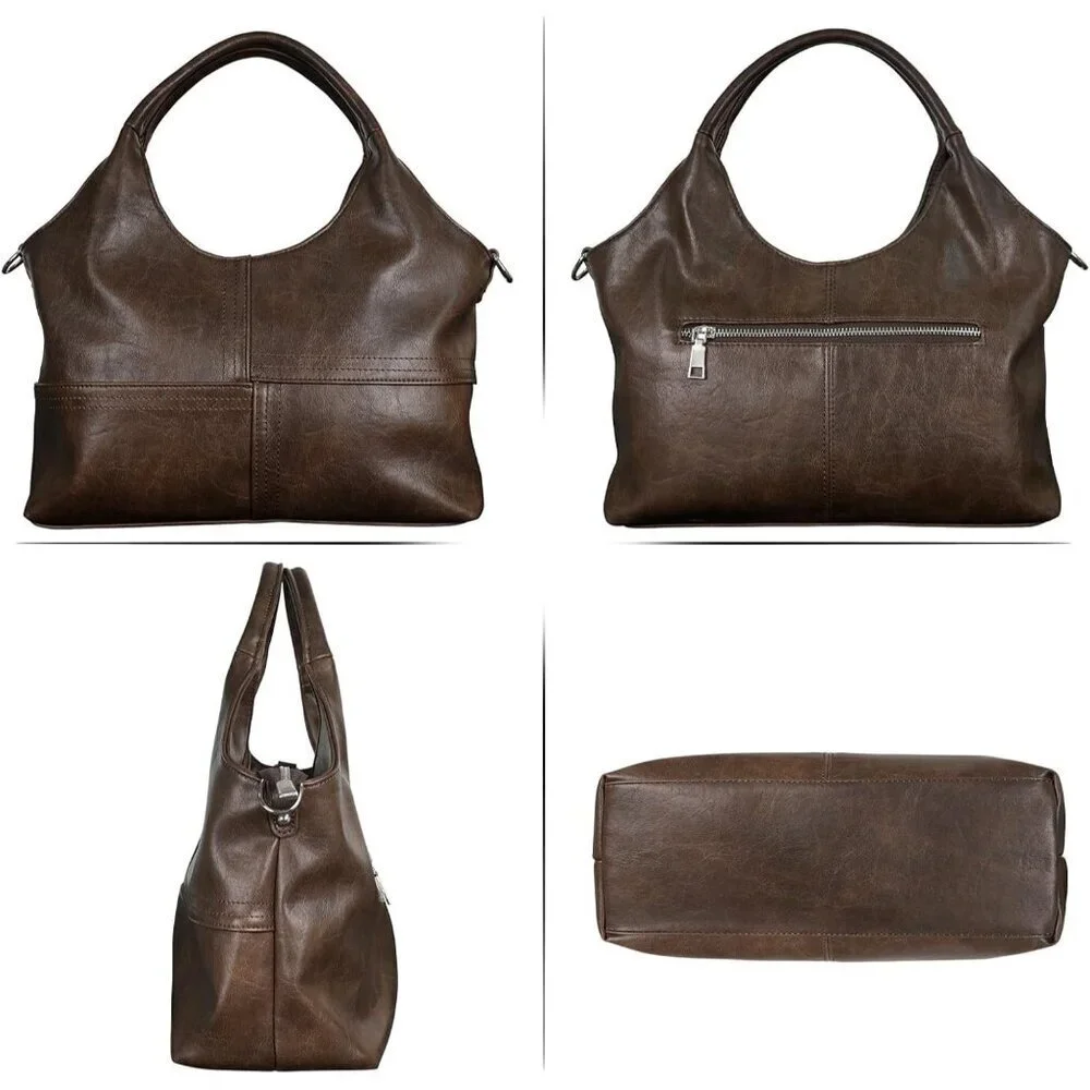 Women's Dark Coffee Vegan Leather Purse Detachable Satchel Strap Hobo Bags